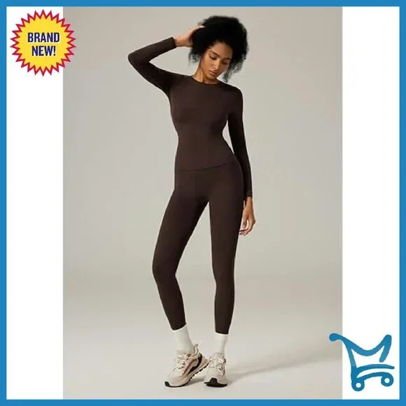 Slim Fit Long Sleeve Top & Hidden Scrunch Leggings Workout Set - Picture 4 of 8
